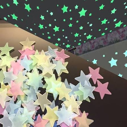 Pack of 100 - 3D Stars Glow In The Dark Wall Stickers Luminous Fluorescent Wall Stickers For Kids Baby Room Bedroom Ceiling Home Decor