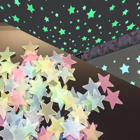 Pack of 100 - 3D Stars Glow In The Dark Wall Stickers Luminous Fluorescent Wall Stickers For Kids Baby Room Bedroom Ceiling Home Decor