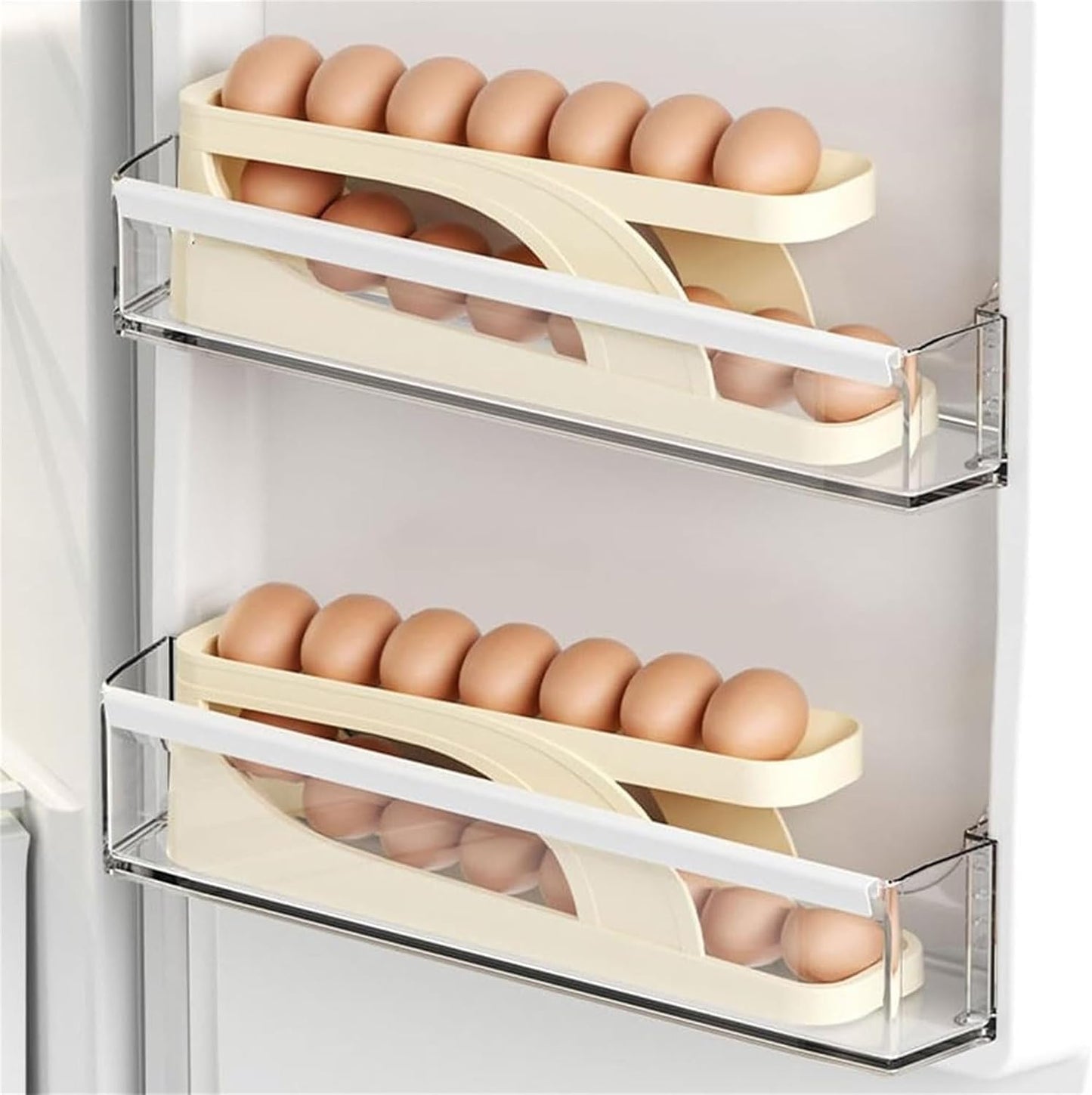 2 Tier Egg Organizer Automatic Scrolling Egg Rack Double Layer Egg Storage Tray