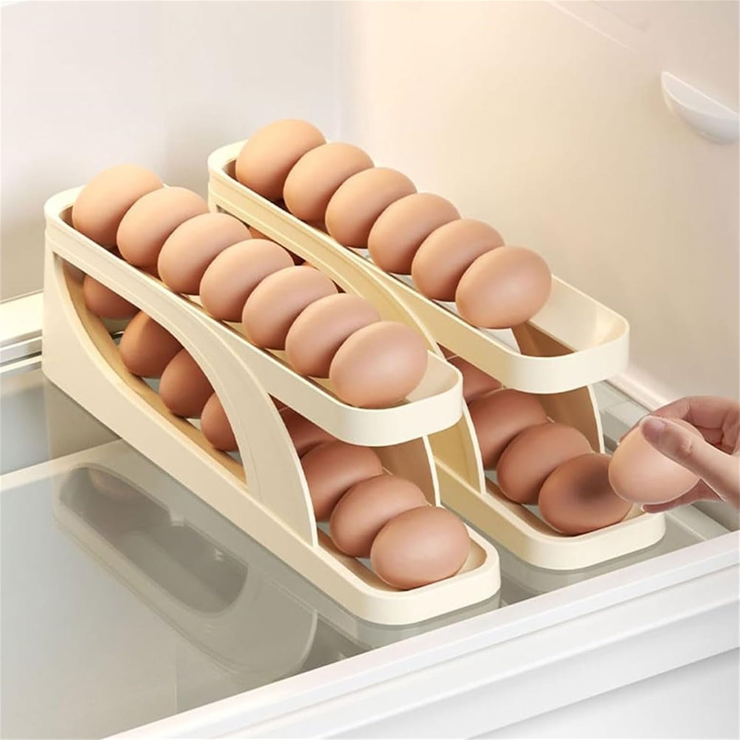 2 Tier Egg Organizer Automatic Scrolling Egg Rack Double Layer Egg Storage Tray