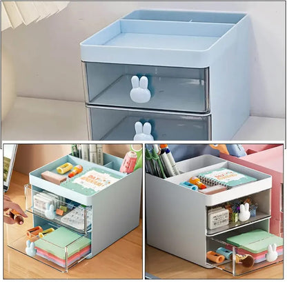 Rabbit Desk Organizer Makeup and Stationery Storage Box with Drawers BPA Free