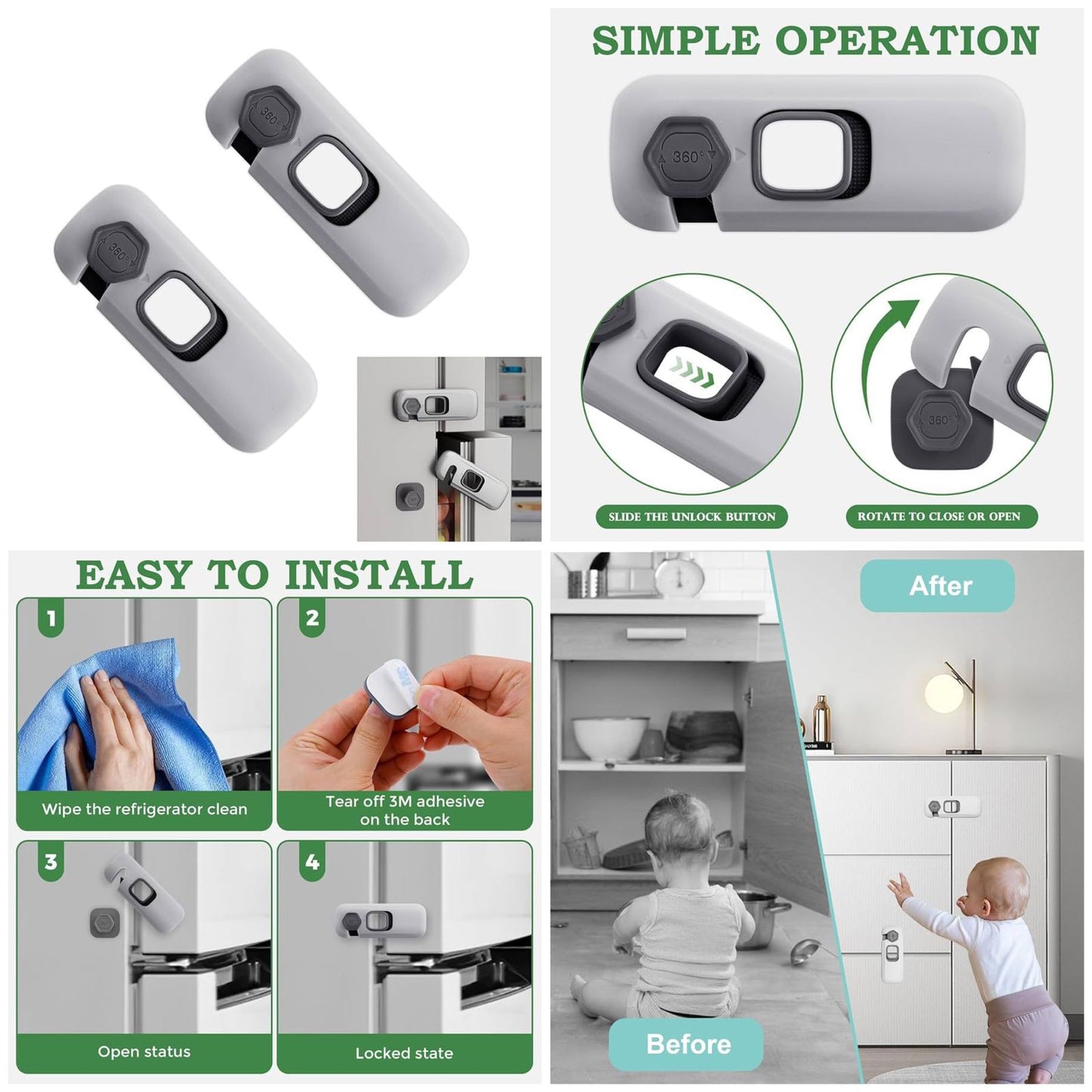 New Fridge Lock, Easy to Install Fridge Locks for Children No Tools Need or Drill