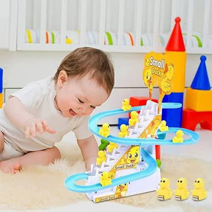 Small Ducks Climbing Toys, Electric Ducks Chasing Race Track Game Set, Playful Roller Coaster Toys with 3 Duck