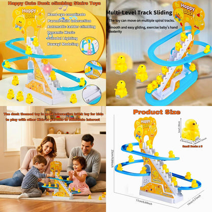 Small Ducks Climbing Toys, Electric Ducks Chasing Race Track Game Set, Playful Roller Coaster Toys with 3 Duck