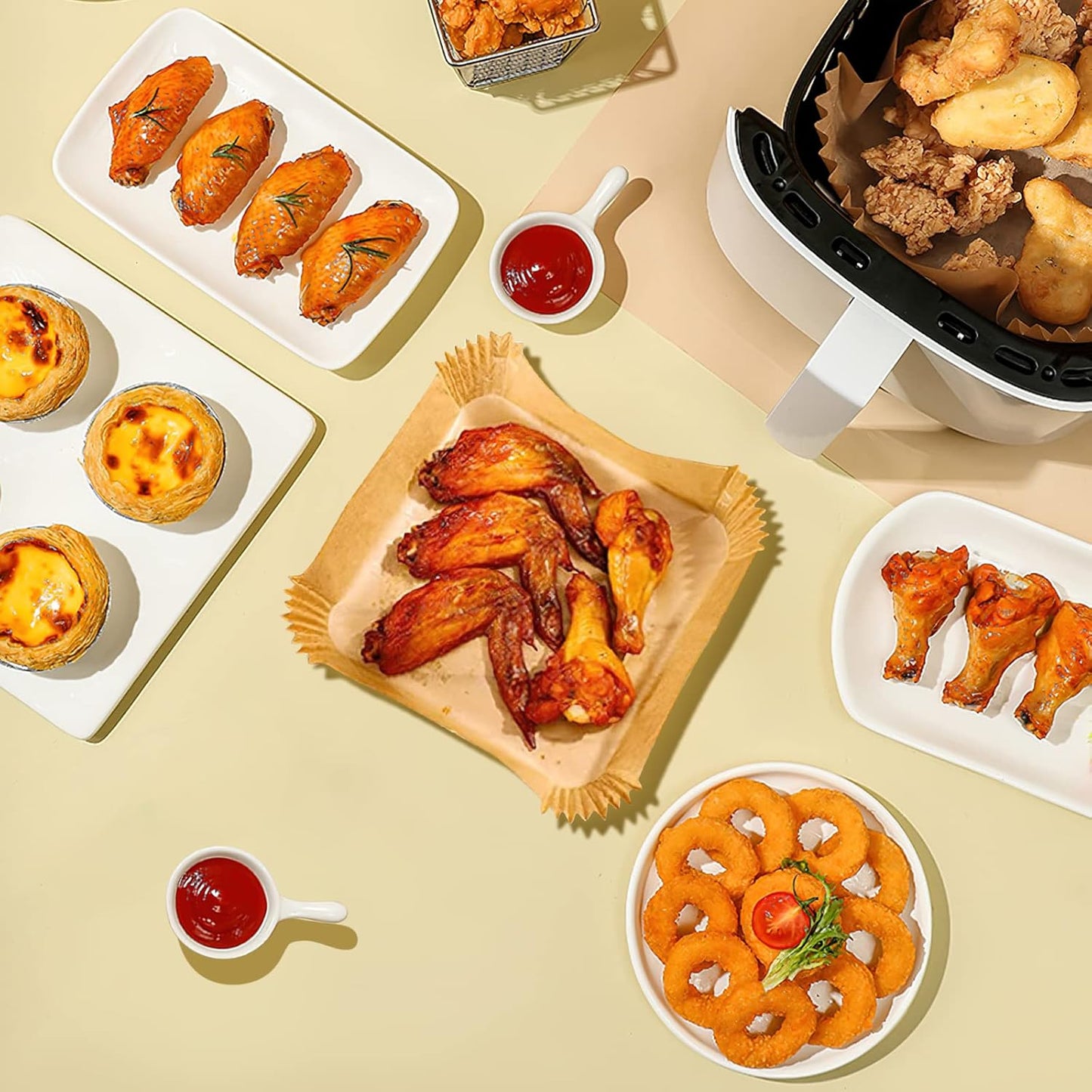 New Air Fryer Paper Liners Disposable 50Pcs Parchment Paper Square Water proof Oil proof Non stick