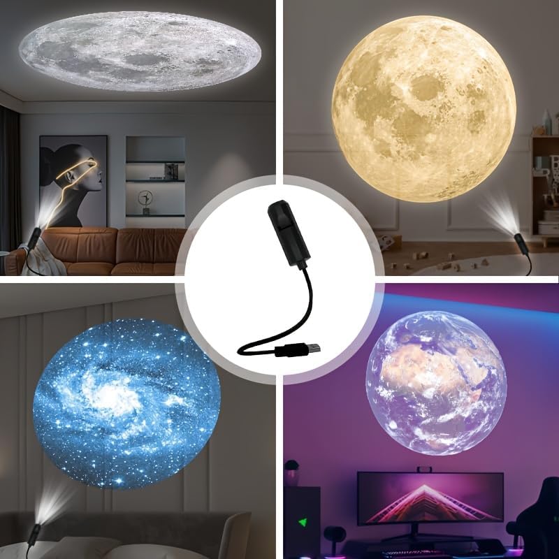 LED Planet Projector Lamp, Featuring Planets with Interchangeable Images, 360° Rotating