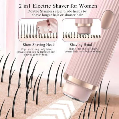 2 in 1 Dual Head Shaver Women, Electric Bikini Trimmer Wet&Dry Use Hair Removal