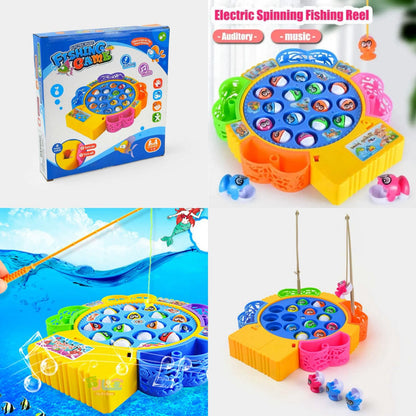 Electric Musical Lightning Battery Operated Fishing Toy Game Set For Kids Boys and Girls - Electrical Rotating 15 Fish Games Music and Sound Toys