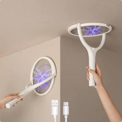 Mosquito Swatter Extendable Handle Rotatable Head Wall-Mounted USB Rechargeable Household 4-in-1 Mosquito and any fly insects Trap Killer Device