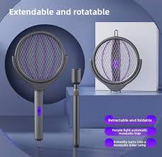 Mosquito Swatter Extendable Handle Rotatable Head Wall-Mounted USB Rechargeable Household 4-in-1 Mosquito and any fly insects Trap Killer Device