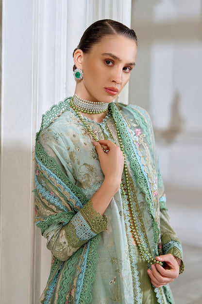 Design 12A | Printed Embroidered Lawn Unstitched Suit with Cotton Net Dupatta