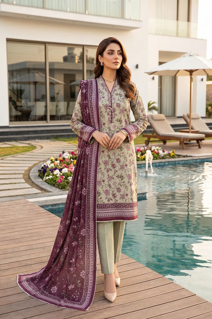 Mushtaq 3Pcs Unstitched Printed Lawn Poshak Collection Desgin - 5