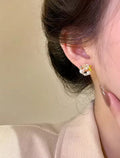 AWT-118 Korean Leaf Sparkling Pearl Earrings –  | Elegant Leaf Design With Premium Pearls, Perfect for Daily Wear, Parties & Special Occasions red