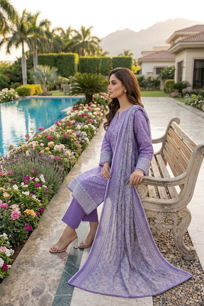 Mushtaq 3Pcs Unstitched Printed Lawn Aizal Collection Desgin - 7