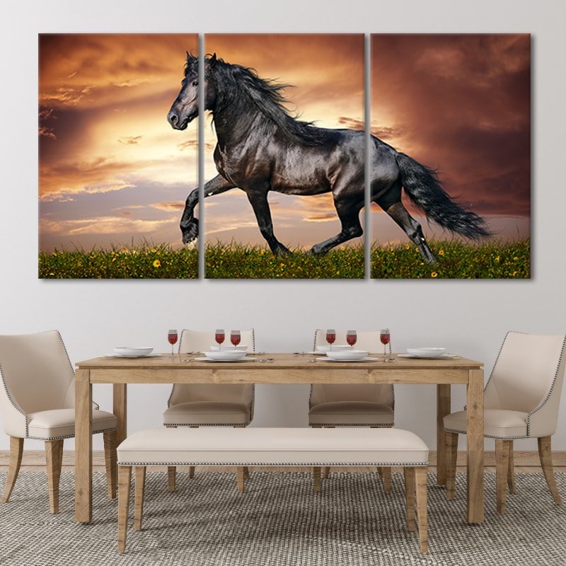 3 Pc Black Horse Wall Décor Photo Tiles | Low Quality