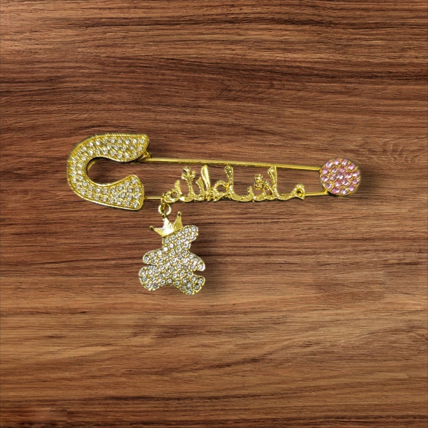 Mashallah Safety Pin with Rhinestone Bear Charm – Islamic Baby Gift & Protection Accessory