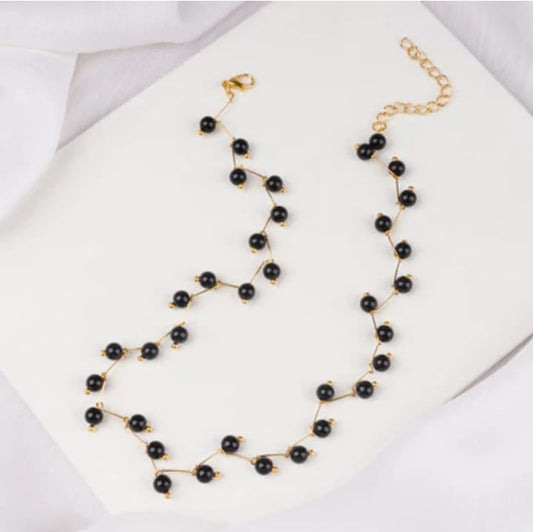 Zig Zag  Black Choker With Earrings for girls - White