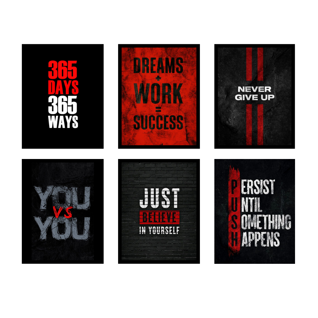 Set of 6 Motivational Wall Art Frames – 8x11" MDF with Sticky Backing