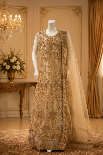 Golden Grace Bridal Wear by MCS Unstitched Handmade Chiffon Farshi Bridal Wear