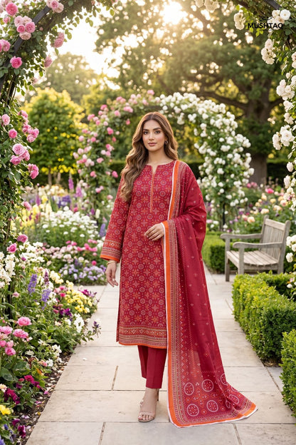 Mushtaq 3Pcs Unstitched Printed Lawn Alizy Collection Desgin - 8
