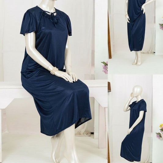 1 Pc Silk Satin Bow Tie Maxi Night Dress – Elegant Short Sleeve Women Nighty Free Size - SKU-R130 (Red)