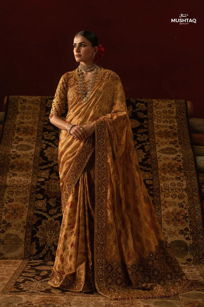 Sari Edit | Embroidered Tussar Silk Saree with Organza Border | A2504