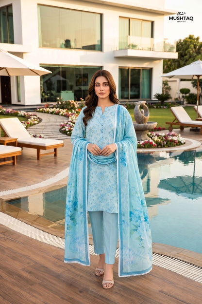Mushtaq 3Pcs Unstitched Printed Lawn Hoorain Collection Desgin - 3
