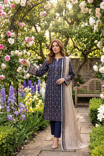 Mushtaq 3Pcs Unstitched Printed Lawn Suit Aiman Collection Desgin - 3
