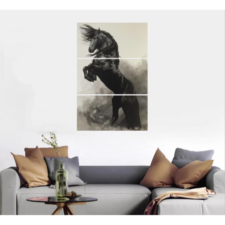 3 Pc Black Horse Wall Décor Photo Tiles | Low Quality