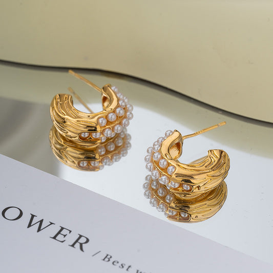 ZJX-169 Pearl Bali – Elegant Korean Style Earrings- Silver