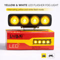 4 Lens Flasher Fog Light 40W – Dual Color White & Yellow LED Strobe Light for Bike & Car (DC 9V–80V) | Pack of 1