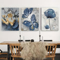 Elegant 3-Piece Flower Wall Frame Set – Blue & Gold Abstract Art for Modern Décor 8 X 11