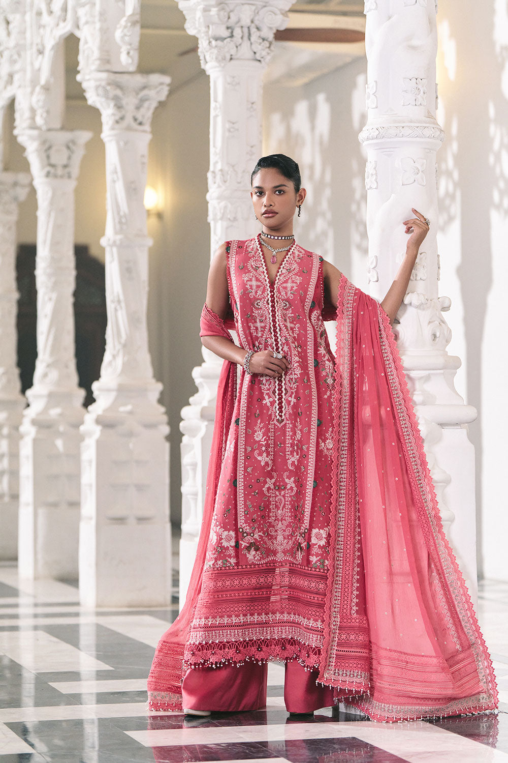 Design 8B | Embroidered Lawn Unstitched Suit with Chiffon Dupatta
