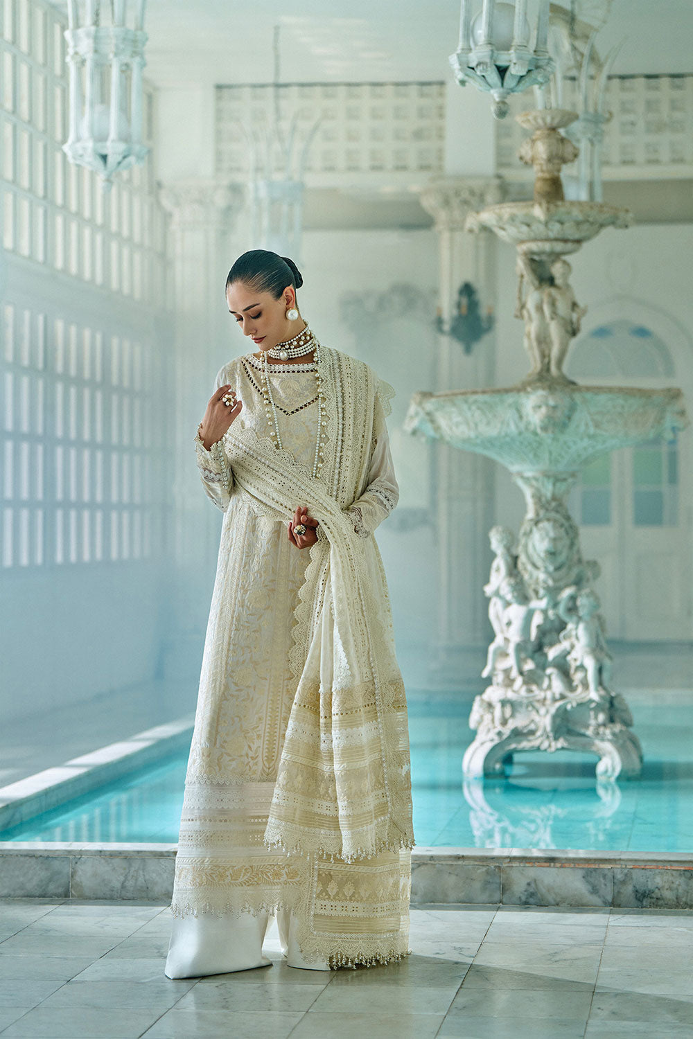 Design 9A | Embroidered Lawn Unstitched Suit with Printed Cotton Net Dupatta