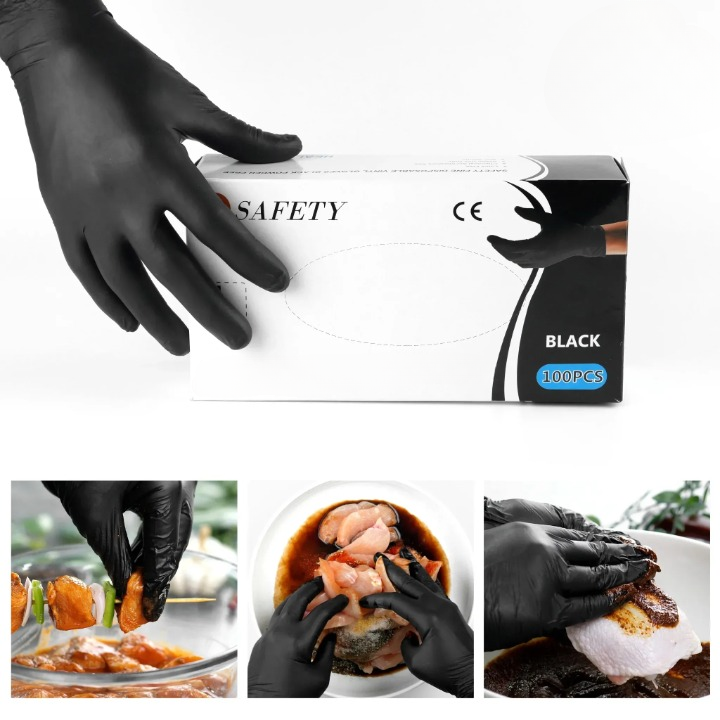 Safety Fine Black Nitrile Gloves – Powder-Free, Disposable – Box of 100