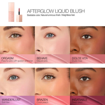 Behave | NARS Afterglow Liquid Blush 7ml Buildable Hydrating Blush with Sodium Hyaluronate and Vegan Protein