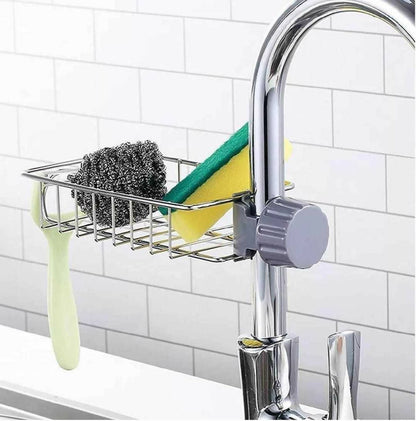 5-in-1 Ultimate Kitchen Cleaning and Sink Organizer Bundle - Faucet Extender Soap Dispensing Scrubber Faucet Caddy Rack Splash Guard with suction cups and Mini Hand Squeeze Mop