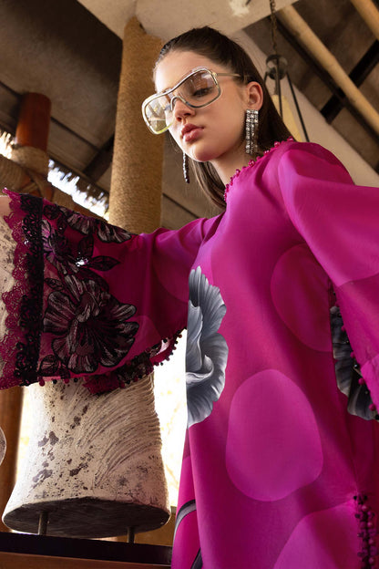 MPT-2913-B | Pink Printed Lawn Unstitched Suit with Dual Embroidered Patti