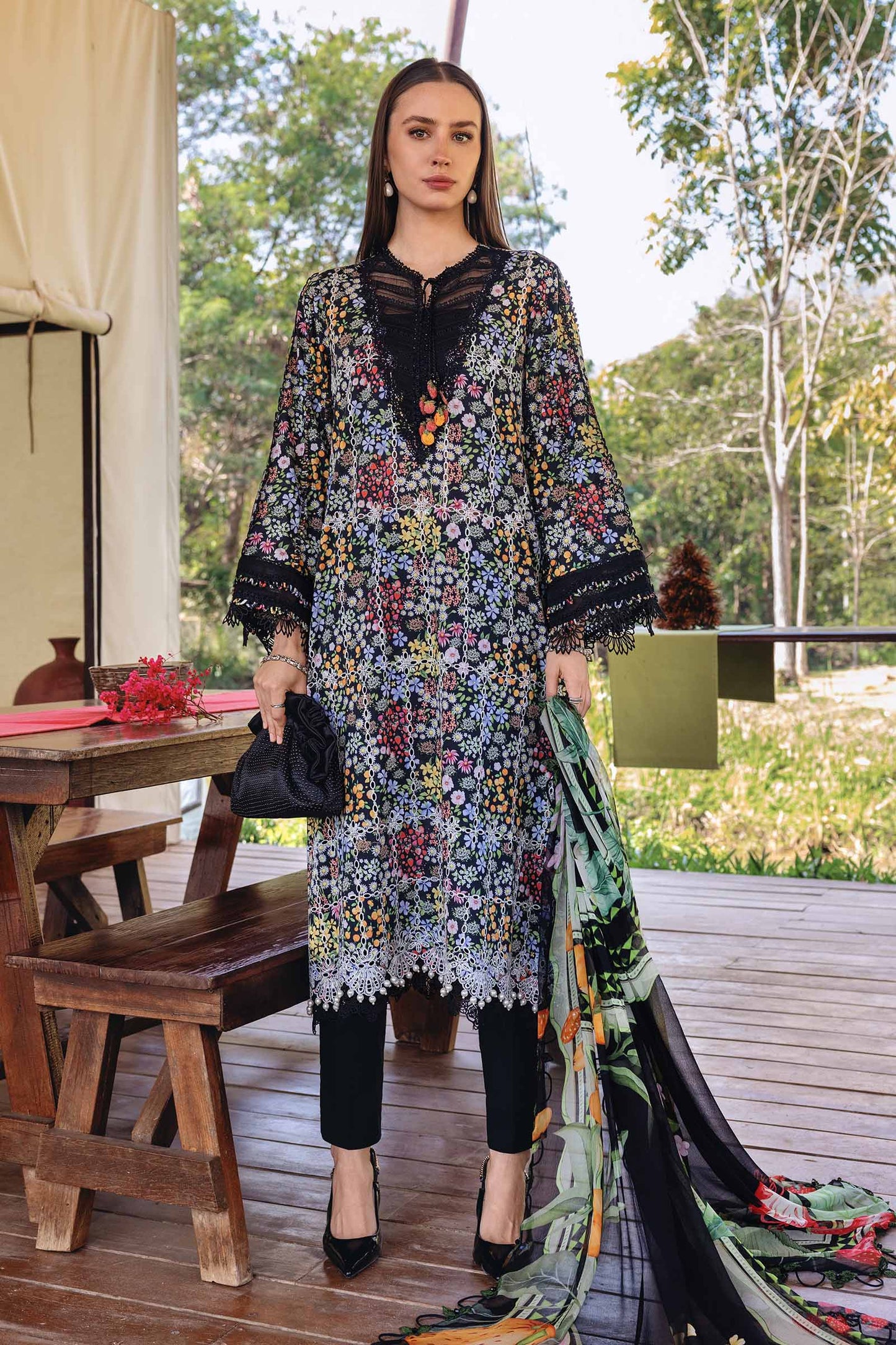 MPT-2914-B | Black Embroidered Printed Lawn Unstitched Suit