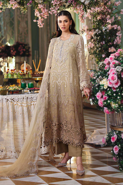 Maria B 3 Piece Unstitched Embroidered Chiffon Suit MPC-26-103-Olive Gold