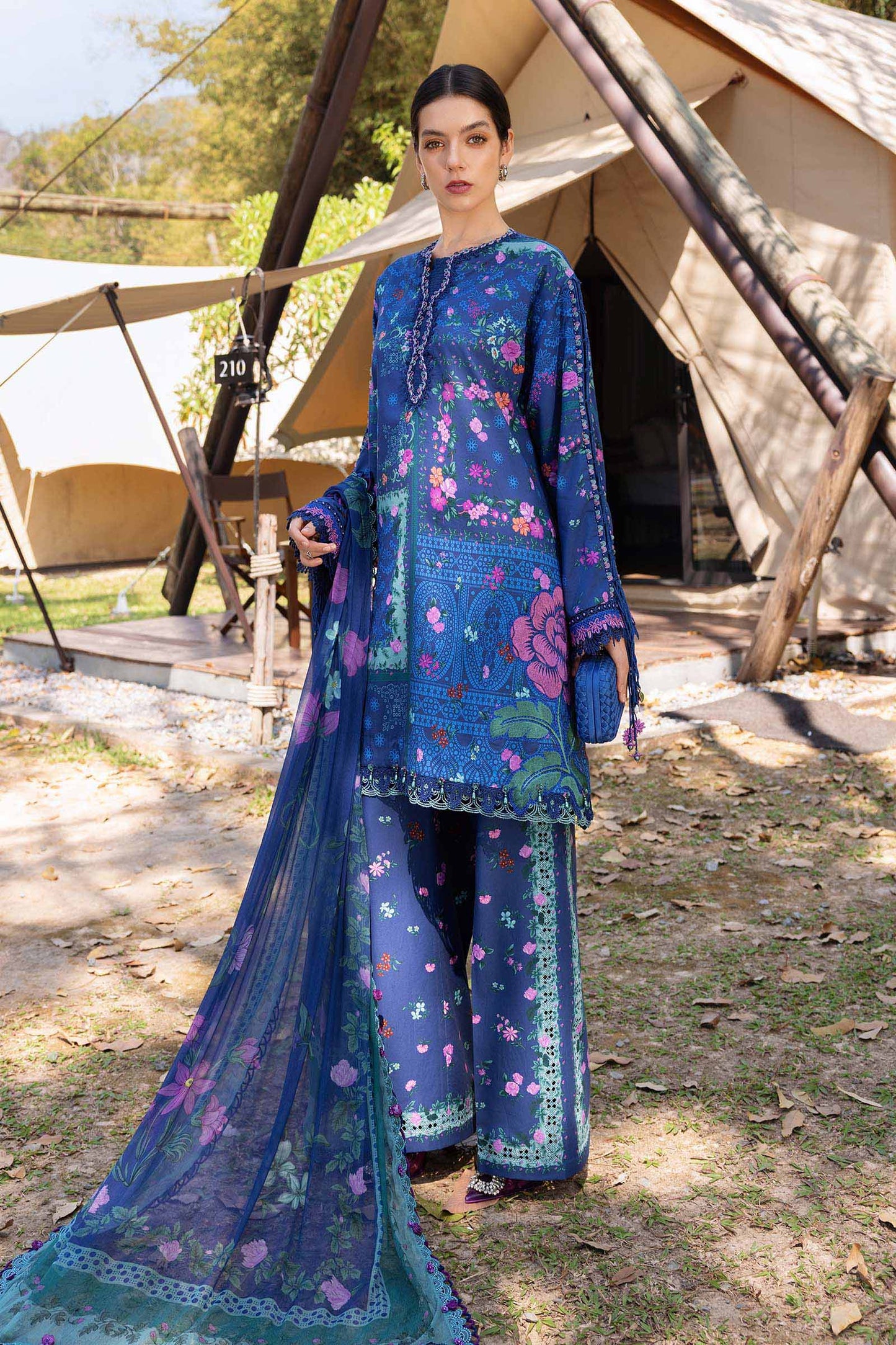 MPT-2904-B | Blue Printed Lawn Unstitched Suit with Embroidered Side Patches