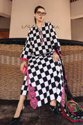 MPT-2906-B | Off-White & Black Printed Lawn Unstitched Suit with Embroidered Patches