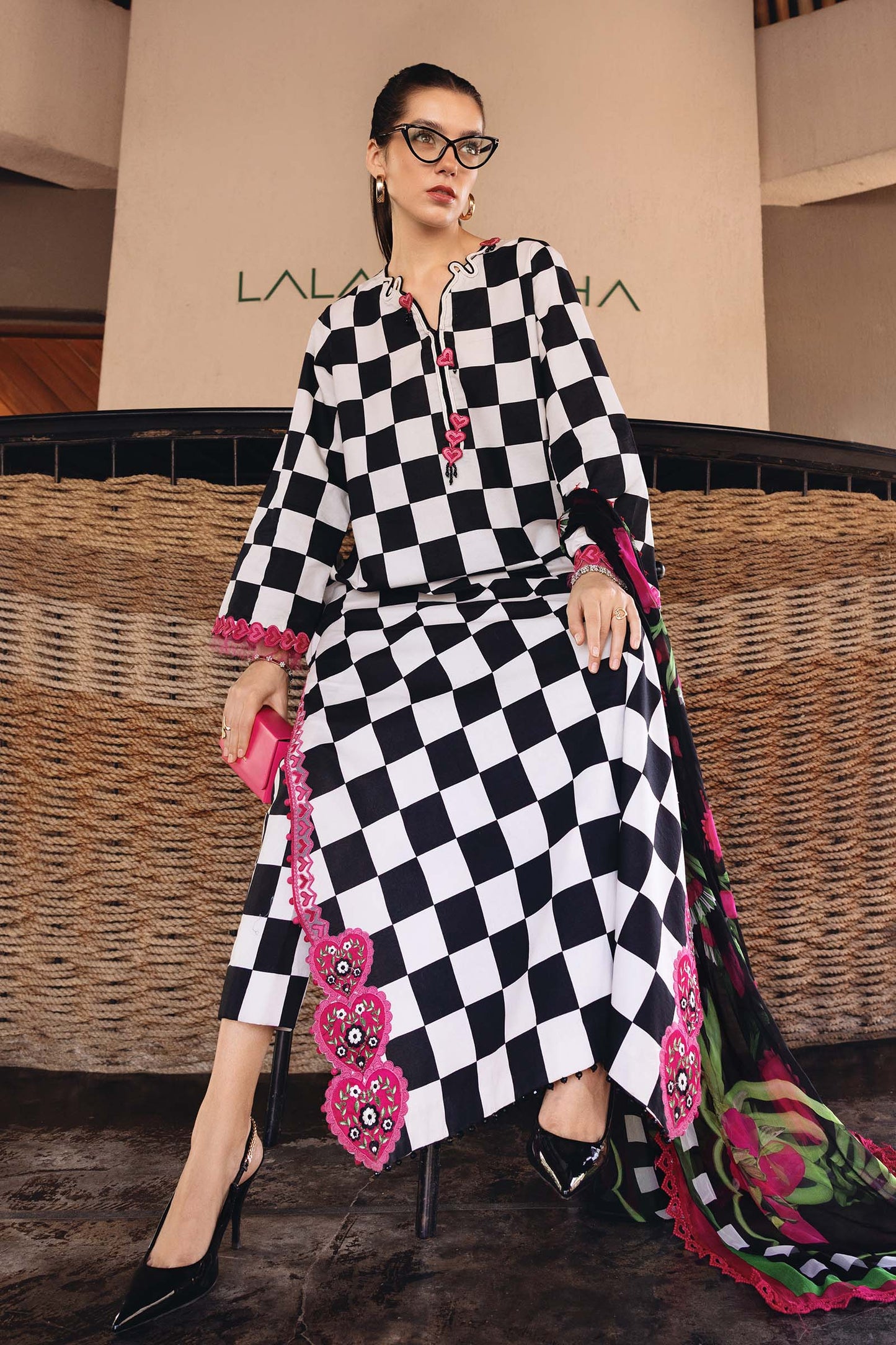 MPT-2906-B | Off-White & Black Printed Lawn Unstitched Suit with Embroidered Patches