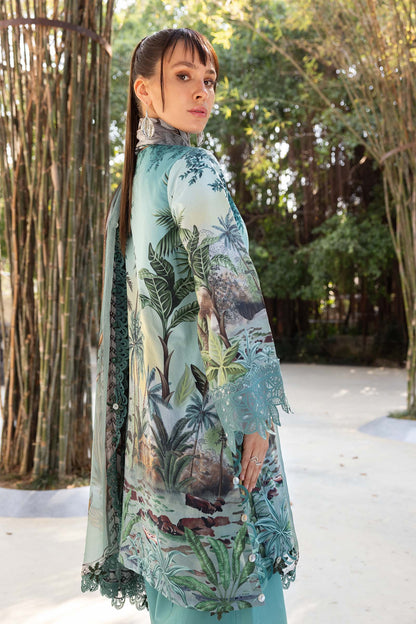 MPT-2907-A | Sea Green Printed Lawn Unstitched Suit with Embroidered Tassel