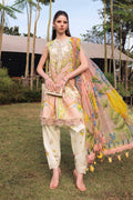 MPT-2908-A | Lemon Yellow Printed Lawn Unstitched Suit with 3D Neck Motif