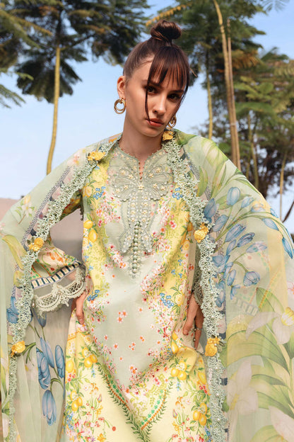 MPT-2908-B | Pistachio Green Printed Lawn Unstitched Suit with 3D Neck Motif