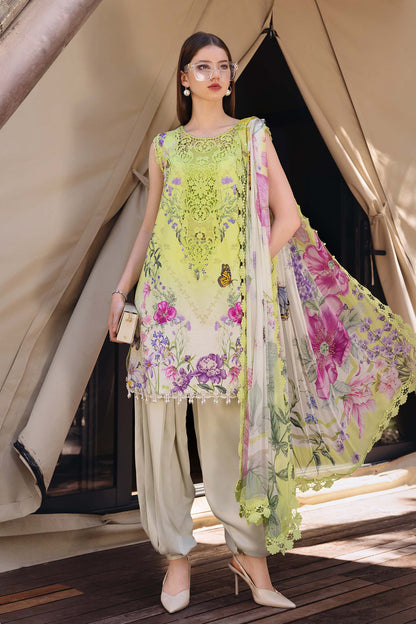 MPT-2909-A | Green Printed Lawn Unstitched Suit with Embroidered Neckline
