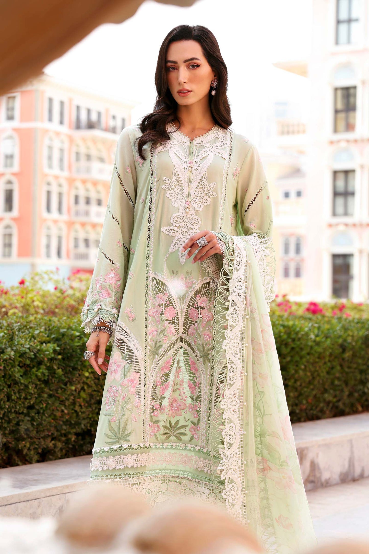 D-2611-A | Apple Green Embroidered Lawn Unstitched Suit with Chiffon Dupatta