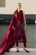 D-2611-B | Maroon Embroidered Lawn Unstitched Suit with Chiffon Dupatta