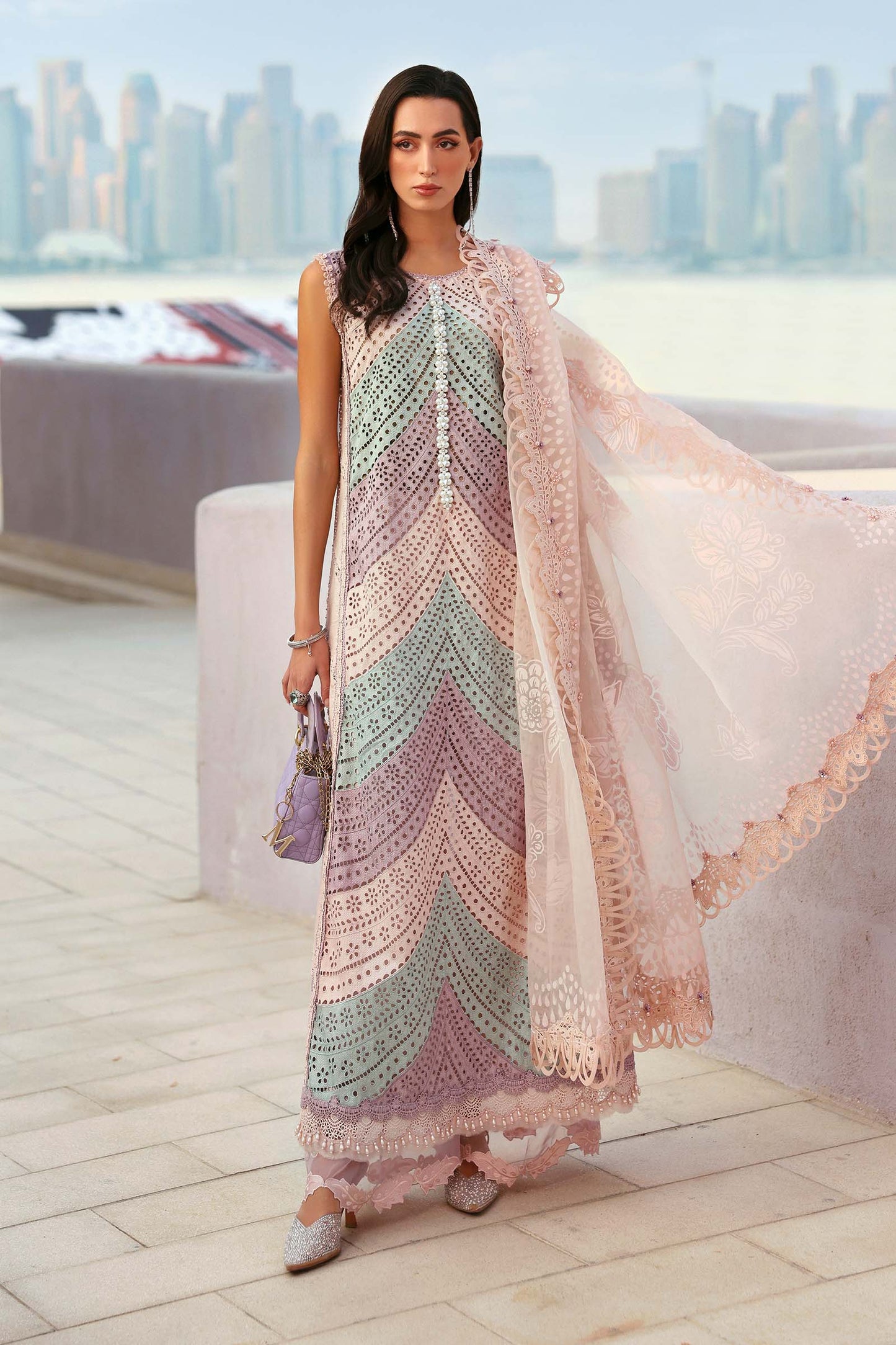 D-2612-B | Lilac Embroidered Lawn Unstitched Suit with Burnout Organza Dupatta